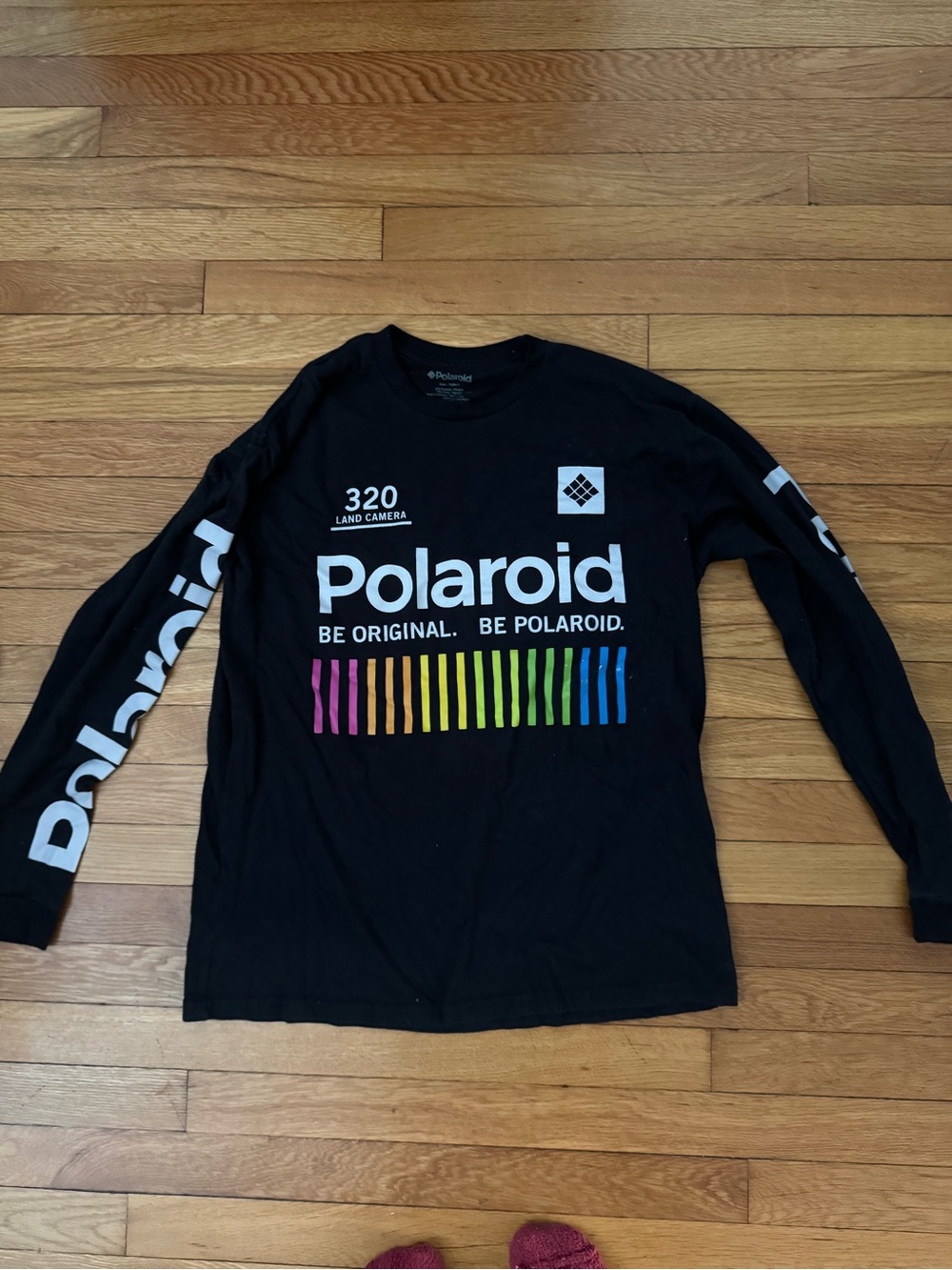 Polaroid Black Long-Sleeve Tee with Multicolor Stripe Logo